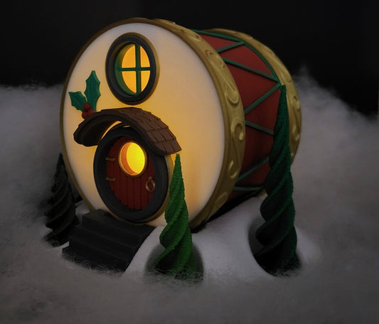 Weihnachtliches Trommel-Haus – Deine leuchtende & gemütliche Wichtel-Deko!