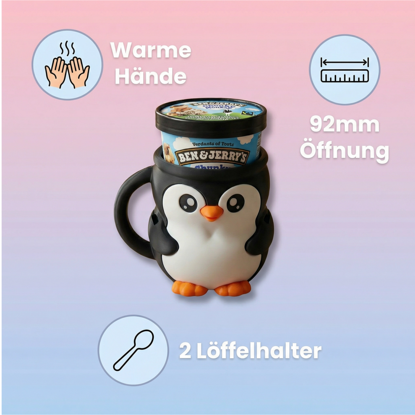 Pinguin Eisbecher-Halter für Ben & Jerry's | 3D-Druck | Nie wieder kalte Hände