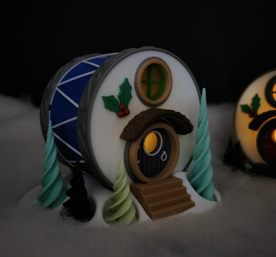 Weihnachtliches Trommel-Haus – Deine leuchtende & gemütliche Wichtel-Deko!