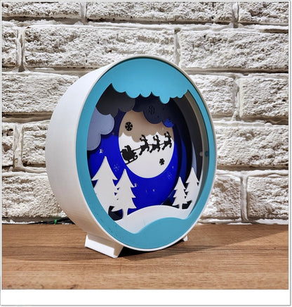 Weihnachtliche 3D-Lichtbox – Magische Schlittenfahrt im Mondschein