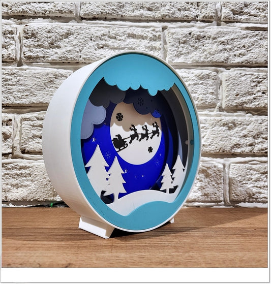 Weihnachtliche 3D-Lichtbox – Magische Schlittenfahrt im Mondschein