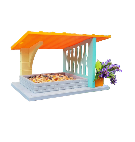 Vogelfutterhaus "Garten-Terrasse" mit Blumenkasten – Dein stilvoller Futterplatz für Vögel!